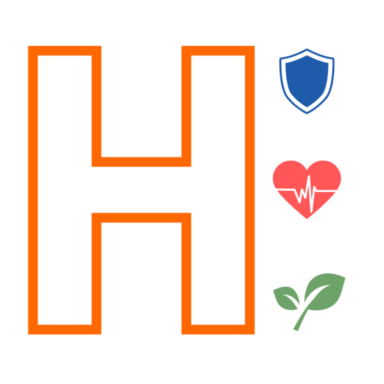 Buchstabe H mit Gesundheits-, Physisch- und Umwelt-Icon